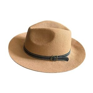 Steve Madden Tan Brown Wool Fedora Hat with Brown Leather Band Buckle OS